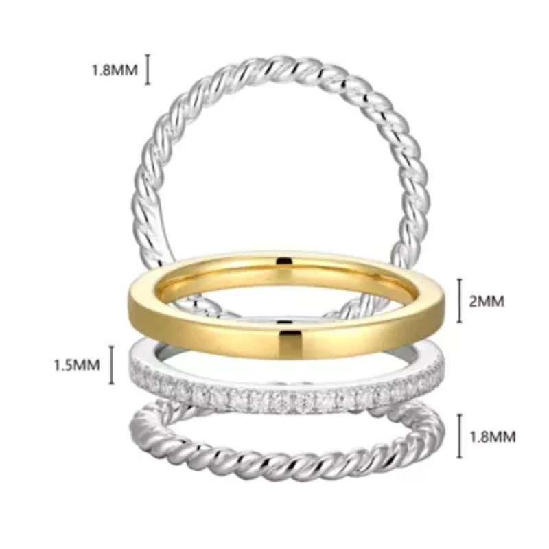 Lab Created 18K Yellow Gold and Rhodium Plated Sterling Silver Women's Moissanite Stackable Rings