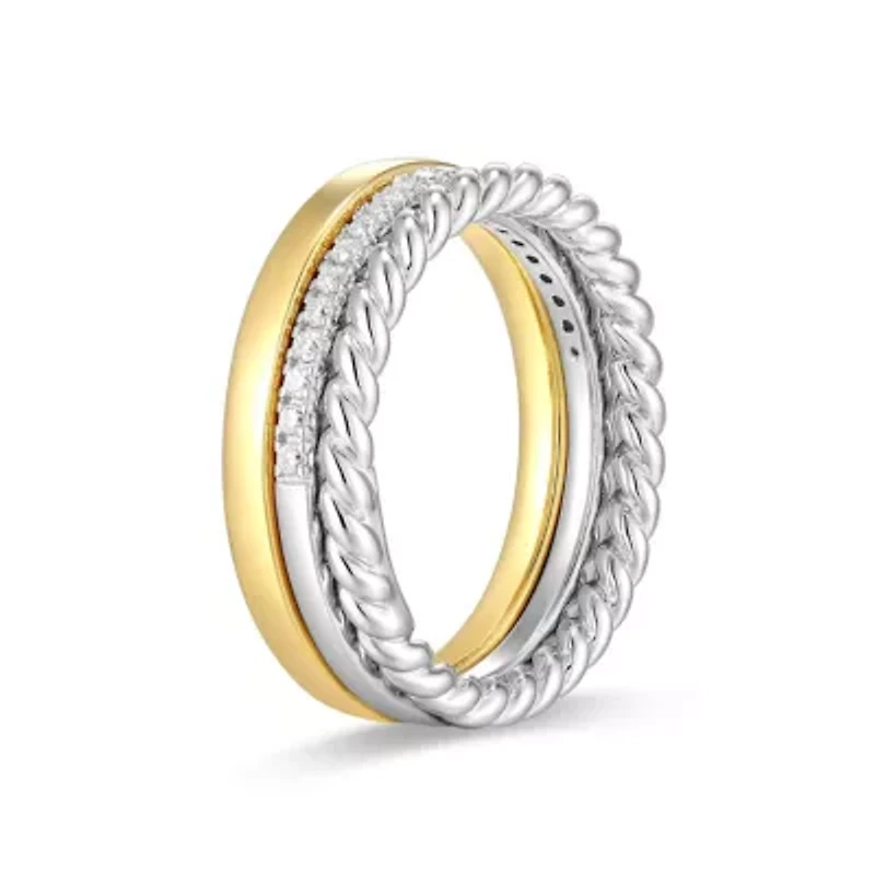 Lab Created 18K Yellow Gold and Rhodium Plated Sterling Silver Women's Moissanite Stackable Rings