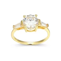 Lab Created 18K Yellow Gold Plated Sterling Silver Women's Moissanite Three-stone Engagement Ring