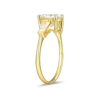 Lab Created 18K Yellow Gold Plated Sterling Silver Women's Moissanite Three-stone Engagement Ring