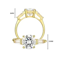 Lab Created 18K Yellow Gold Plated Sterling Silver Women's Moissanite Three-stone Engagement Ring