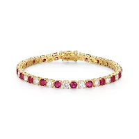 Lab Created 18K Yellow Gold Plated Sterling Silver Women's Ruby or Sapphire and Moissanite Tennis Bracelet