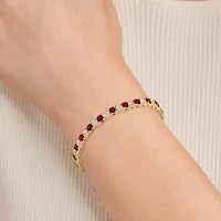 Lab Created 18K Yellow Gold Plated Sterling Silver Women's Ruby or Sapphire and Moissanite Tennis Bracelet