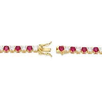 Lab Created 18K Yellow Gold Plated Sterling Silver Women's Ruby or Sapphire and Moissanite Tennis Bracelet