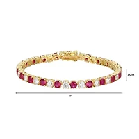 Lab Created 18K Yellow Gold Plated Sterling Silver Women's Ruby or Sapphire and Moissanite Tennis Bracelet