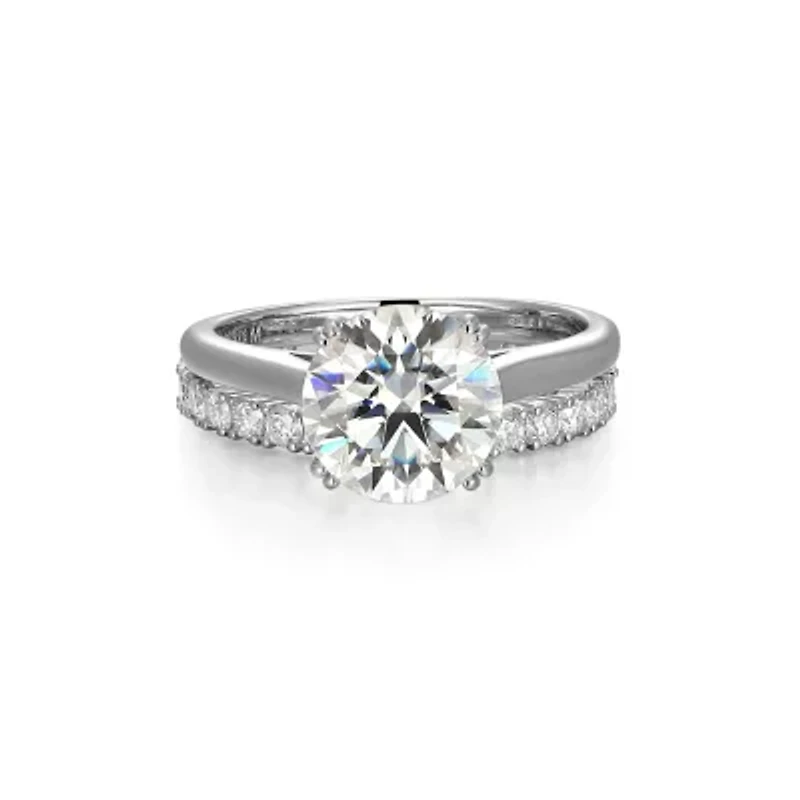 Lab Created Rhodium Plated Sterling Silver Women's Moissanite Pavé Band Stacked Rings
