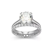 Lab Created Rhodium Plated Sterling Silver Women's Moissanite Pavé Band Stacked Rings