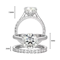 Lab Created Rhodium Plated Sterling Silver Women's Moissanite Pavé Band Stacked Rings