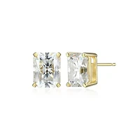 Lab Created 4.46 cttw Moissanite Emerald Cut Stud Earrings 18K Yellow Gold or Platinum Plated Sterling Silver