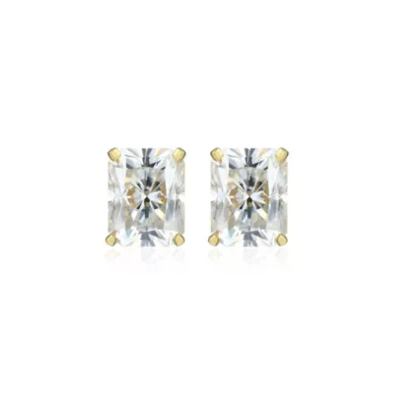 Lab Created 4.46 cttw Moissanite Emerald Cut Stud Earrings 18K Yellow Gold or Platinum Plated Sterling Silver