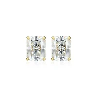 Lab Created 4.46 cttw Moissanite Emerald Cut Stud Earrings 18K Yellow Gold or Platinum Plated Sterling Silver