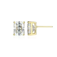 Lab Created 4.46 cttw Moissanite Emerald Cut Stud Earrings 18K Yellow Gold or Platinum Plated Sterling Silver