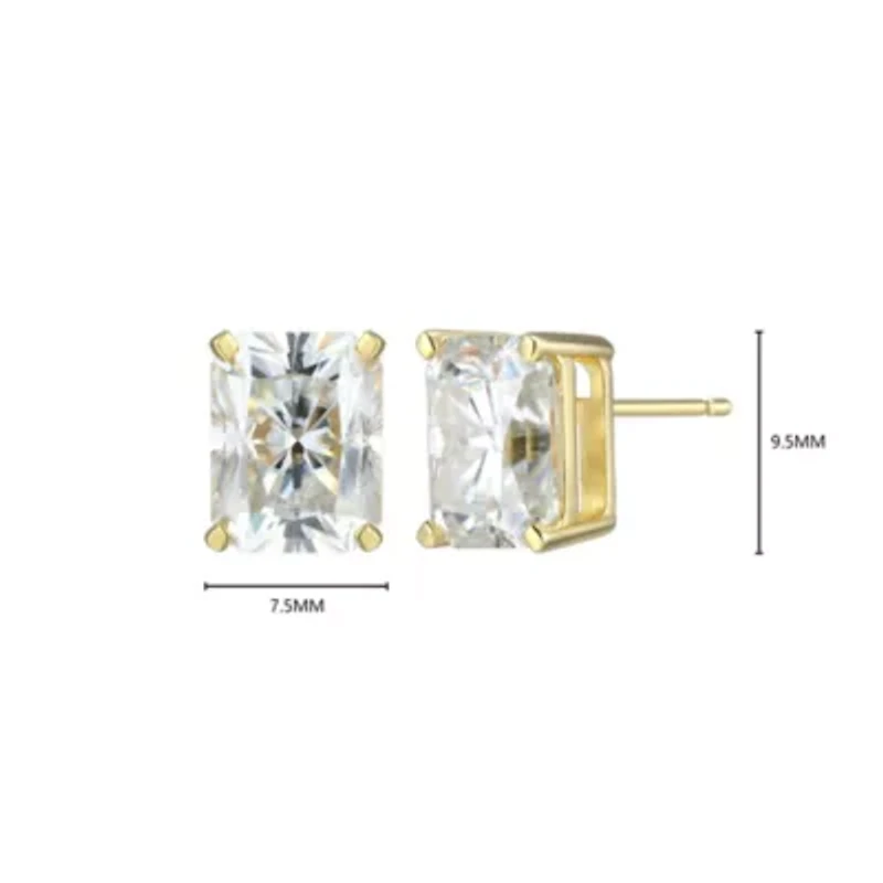 Lab Created 4.46 cttw Moissanite Emerald Cut Stud Earrings 18K Yellow Gold or Platinum Plated Sterling Silver