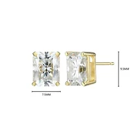 Lab Created 4.46 cttw Moissanite Emerald Cut Stud Earrings 18K Yellow Gold or Platinum Plated Sterling Silver