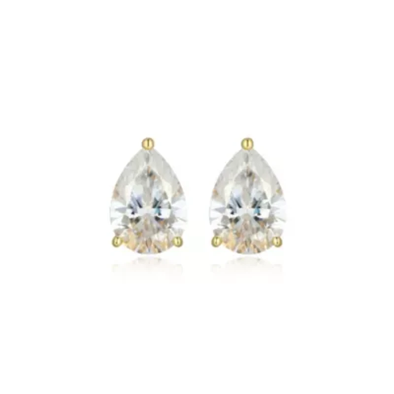 Lab Created 3.86 cttw Moissanite Pear Stud Earrings 18K Yellow Gold or Platinum Plated Sterling Silver