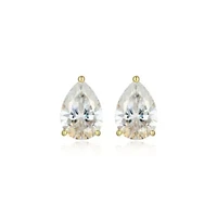 Lab Created 3.86 cttw Moissanite Pear Stud Earrings 18K Yellow Gold or Platinum Plated Sterling Silver