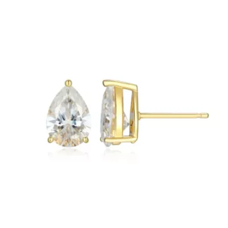 Lab Created 3.86 cttw Moissanite Pear Stud Earrings 18K Yellow Gold or Platinum Plated Sterling Silver