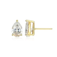 Lab Created 3.86 cttw Moissanite Pear Stud Earrings 18K Yellow Gold or Platinum Plated Sterling Silver