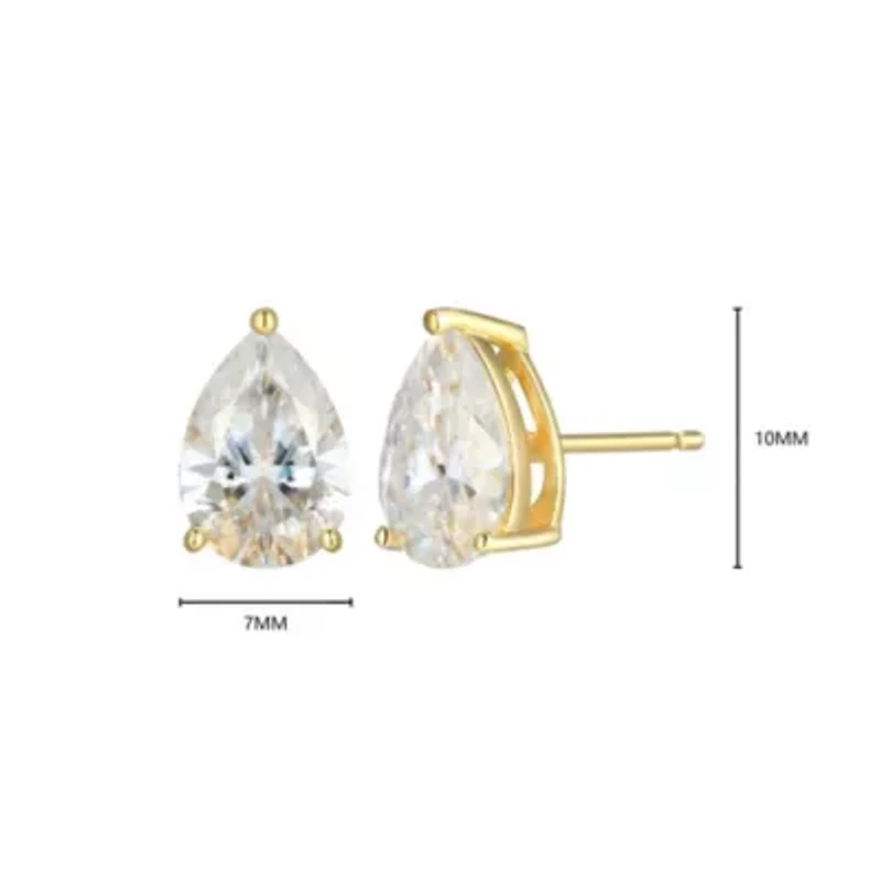 Lab Created 3.86 cttw Moissanite Pear Stud Earrings 18K Yellow Gold or Platinum Plated Sterling Silver