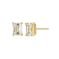 Lab Created 1.96 cttw Moissanite Emerald Cut Stud Earrings 18K Yellow Gold or Platinum Plated Sterling Silver
