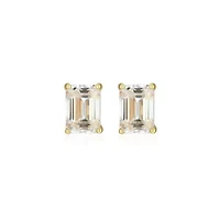 Lab Created 1.96 cttw Moissanite Emerald Cut Stud Earrings 18K Yellow Gold or Platinum Plated Sterling Silver