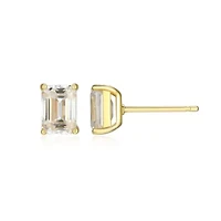 Lab Created 1.96 cttw Moissanite Emerald Cut Stud Earrings 18K Yellow Gold or Platinum Plated Sterling Silver