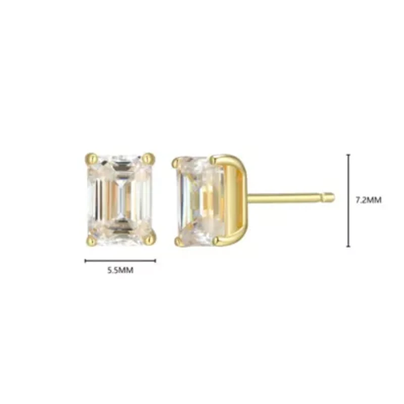 Lab Created 1.96 cttw Moissanite Emerald Cut Stud Earrings 18K Yellow Gold or Platinum Plated Sterling Silver