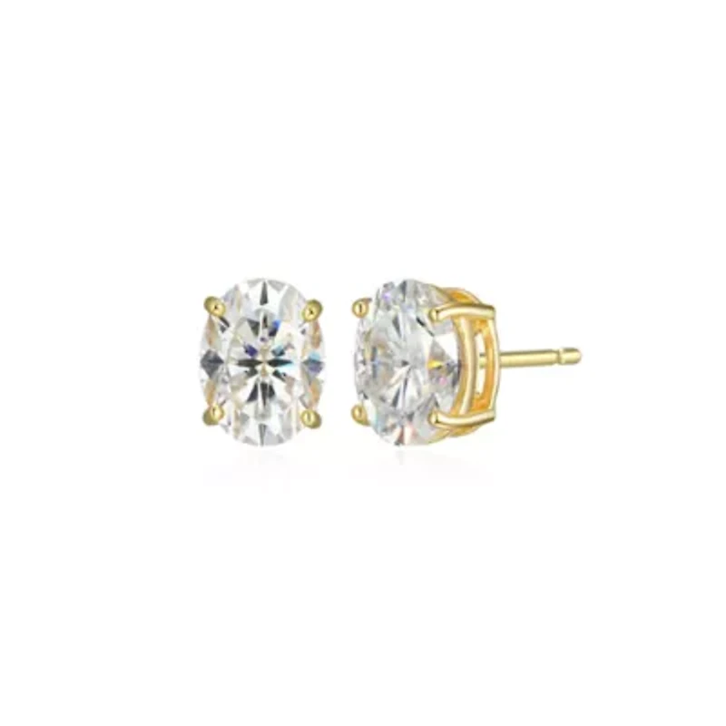 Lab Created 2.64 cttw Moissanite Oval Stud Earrings 18K Yellow Gold or Platinum Plated Sterling Silver
