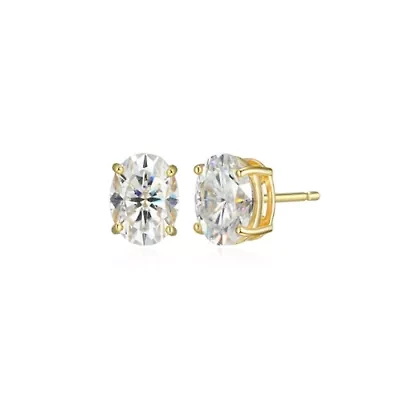 Lab Created 2.64 cttw Moissanite Oval Stud Earrings 18K Yellow Gold or Platinum Plated Sterling Silver