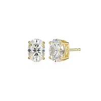 Lab Created 2.64 cttw Moissanite Oval Stud Earrings 18K Yellow Gold or Platinum Plated Sterling Silver