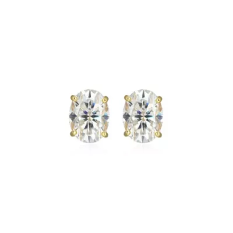 Lab Created 2.64 cttw Moissanite Oval Stud Earrings 18K Yellow Gold or Platinum Plated Sterling Silver
