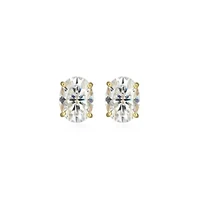Lab Created 2.64 cttw Moissanite Oval Stud Earrings 18K Yellow Gold or Platinum Plated Sterling Silver