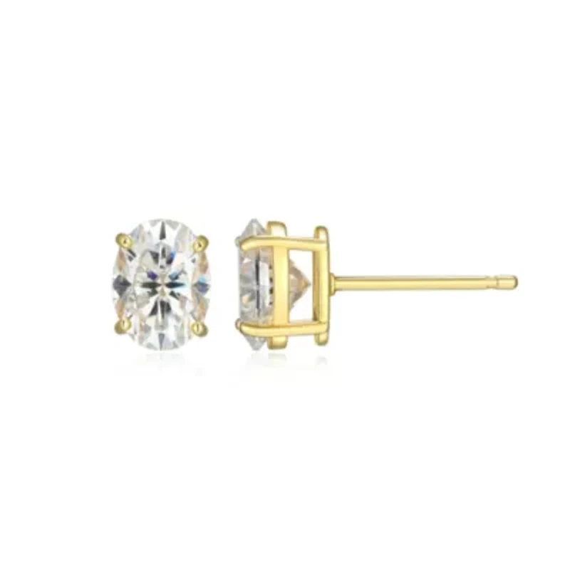Lab Created 2.64 cttw Moissanite Oval Stud Earrings 18K Yellow Gold or Platinum Plated Sterling Silver