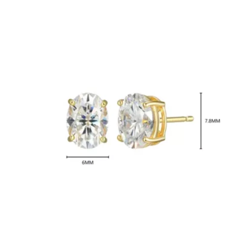 Lab Created 2.64 cttw Moissanite Oval Stud Earrings 18K Yellow Gold or Platinum Plated Sterling Silver