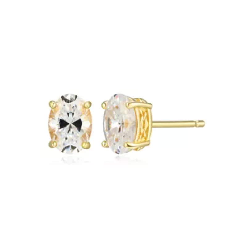 Lab Created 1.88 cttw Moissanite Oval Stud Earrings 18K Yellow Gold or Platinum Plated Sterling Silver