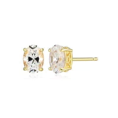 Lab Created 1.88 cttw Moissanite Oval Stud Earrings 18K Yellow Gold or Platinum Plated Sterling Silver