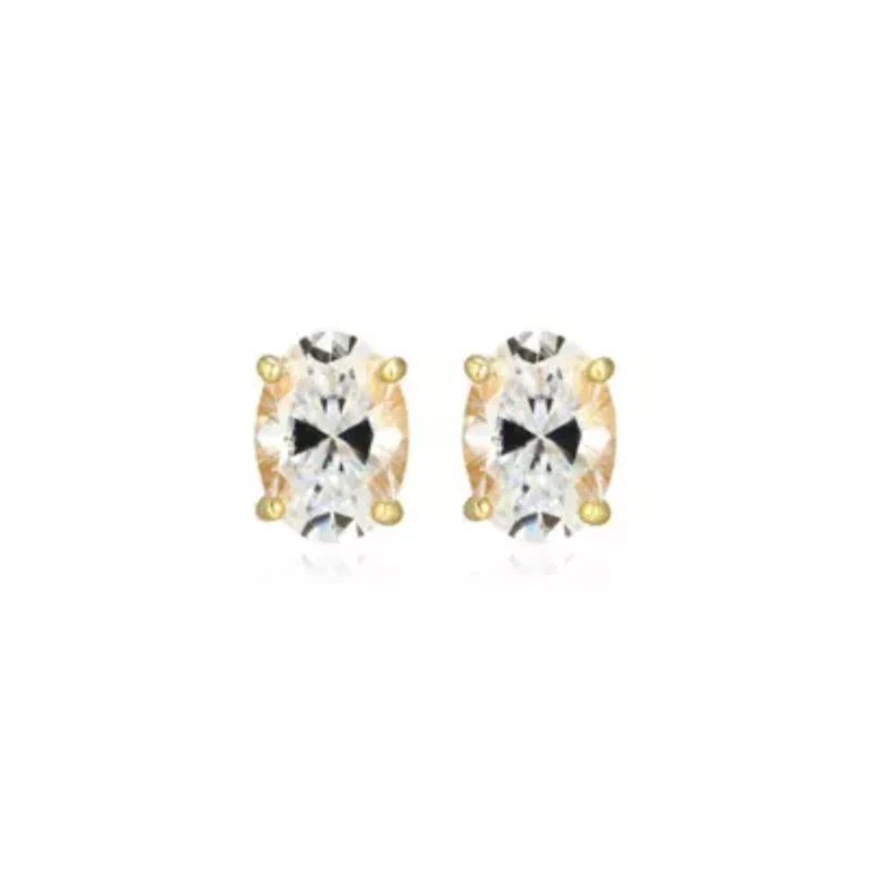 Lab Created 1.88 cttw Moissanite Oval Stud Earrings 18K Yellow Gold or Platinum Plated Sterling Silver