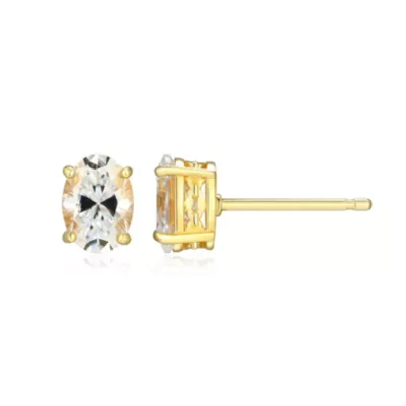 Lab Created 1.88 cttw Moissanite Oval Stud Earrings 18K Yellow Gold or Platinum Plated Sterling Silver