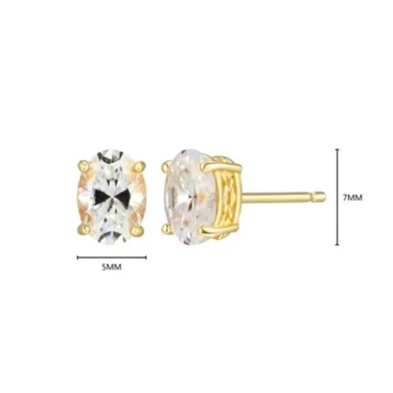 Lab Created 1.88 cttw Moissanite Oval Stud Earrings 18K Yellow Gold or Platinum Plated Sterling Silver