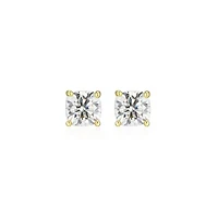 Lab Created 0.60 cttw Moissanite Cushion Stud Earrings 18K Yellow Gold or Platinum Plated Sterling Silver