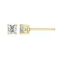 Lab Created 0.60 cttw Moissanite Cushion Stud Earrings 18K Yellow Gold or Platinum Plated Sterling Silver
