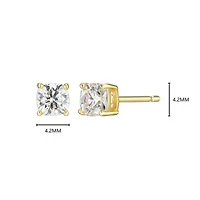 Lab Created 0.60 cttw Moissanite Cushion Stud Earrings 18K Yellow Gold or Platinum Plated Sterling Silver