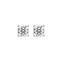 Lab Created 2.42 cttw Moissanite Cushion Stud Earrings 18K Yellow Gold or Platinum Plated Sterling Silver