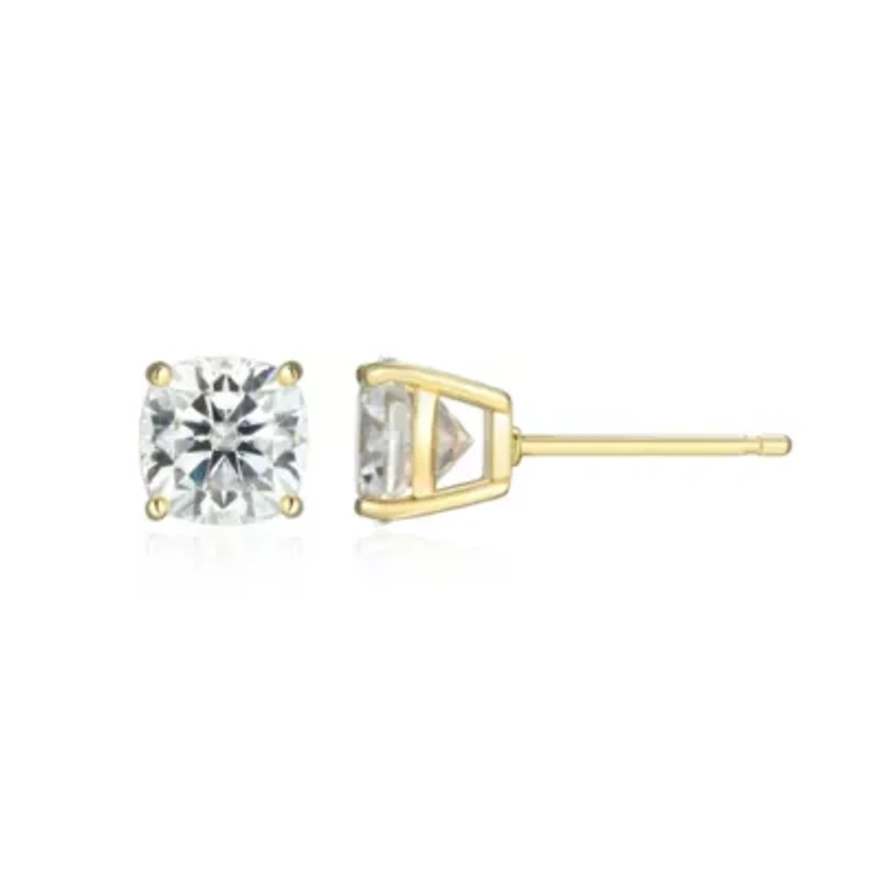 Lab Created 2.42 cttw Moissanite Cushion Stud Earrings 18K Yellow Gold or Platinum Plated Sterling Silver