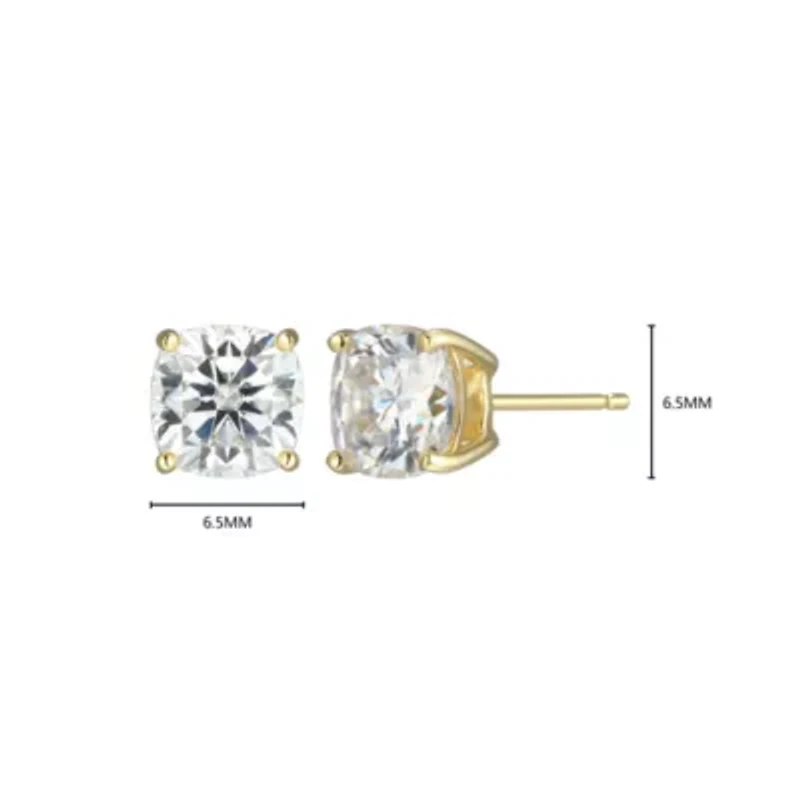 Lab Created 2.42 cttw Moissanite Cushion Stud Earrings 18K Yellow Gold or Platinum Plated Sterling Silver