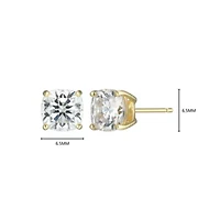Lab Created 2.42 cttw Moissanite Cushion Stud Earrings 18K Yellow Gold or Platinum Plated Sterling Silver