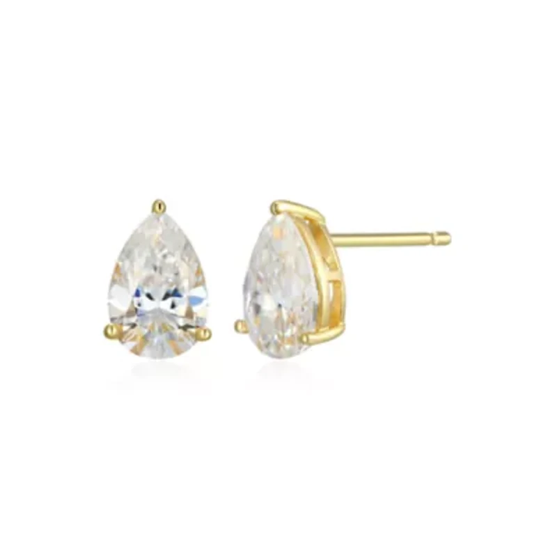 Lab Created 2.66 cttw Moissanite Pear Stud Earrings 18K Yellow Gold or Platinum Plated Sterling Silver