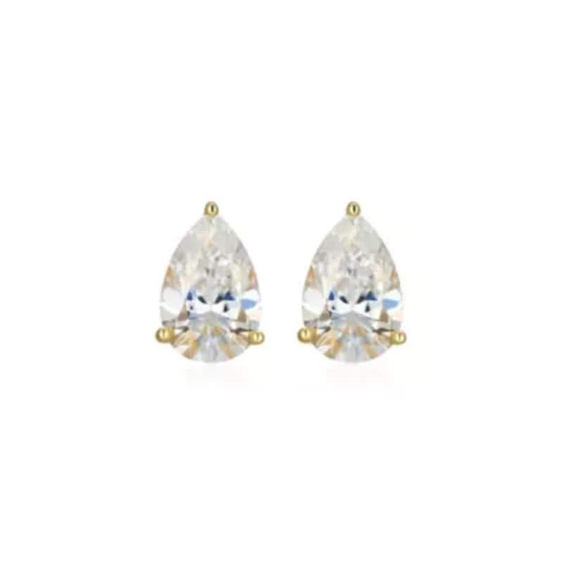 Lab Created 2.66 cttw Moissanite Pear Stud Earrings 18K Yellow Gold or Platinum Plated Sterling Silver