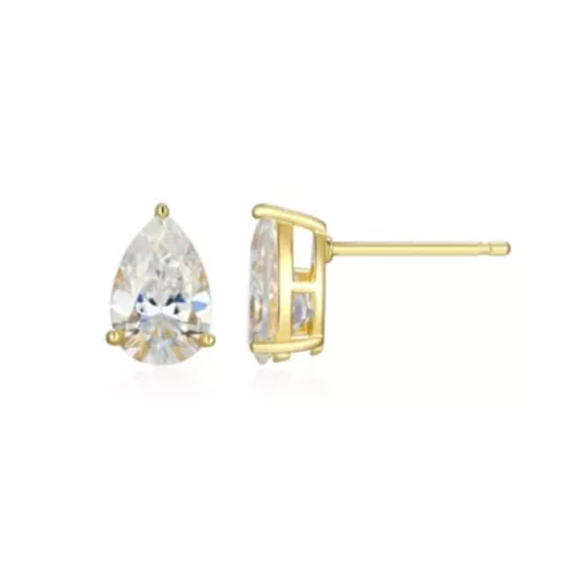 Lab Created 2.66 cttw Moissanite Pear Stud Earrings 18K Yellow Gold or Platinum Plated Sterling Silver