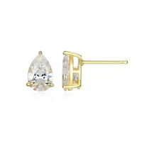 Lab Created 2.66 cttw Moissanite Pear Stud Earrings 18K Yellow Gold or Platinum Plated Sterling Silver